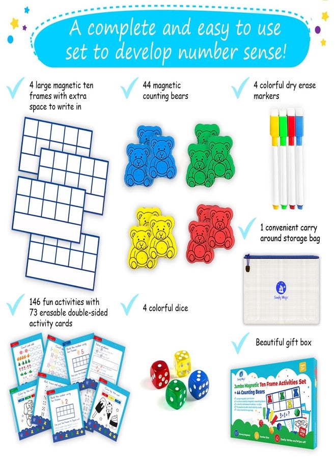 Simply magic 130 PCS Jumbo Magnetic Ten Frames Activity Set with Counting Bears, Math Manipulatives for Kindergarten, PreK, Preschool, Counting Bears Class Set, Math Counters Games for Kids, Homeschool Supplies - Image 3